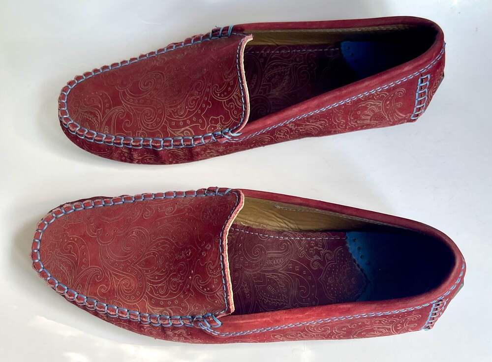 Robert Graham Soprano Burgundy Paisley Embossed Leather Driving Loafers size 11